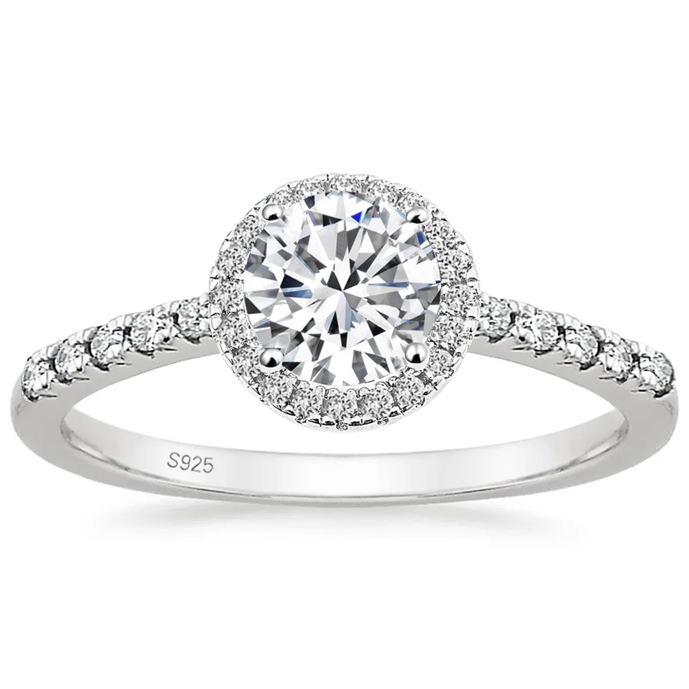 OAHLAN 1.25CT 925 Sterling Silver Rings Round Halo CZ Engagement Wedding Rings for Women Cubic Zirconia Fashion Jewelry