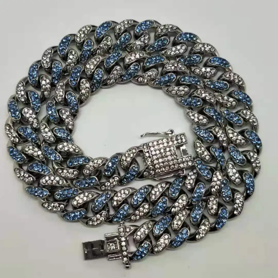 

12mm Cuban chain necklace red yellow pink blue green INS trendy hip hop bracelet chain link couple accessories