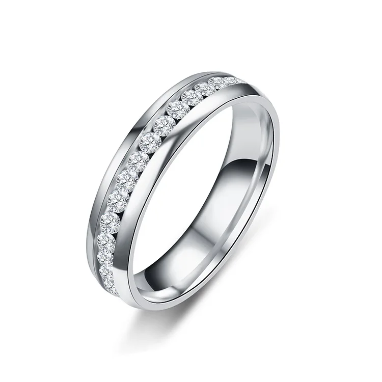 

6mm Bling CZ Stones Ring for Women Lady Gold Tone Stainless Steel Shinny Crystal Finger Band Elegant Jewelry, Gold,steel,black