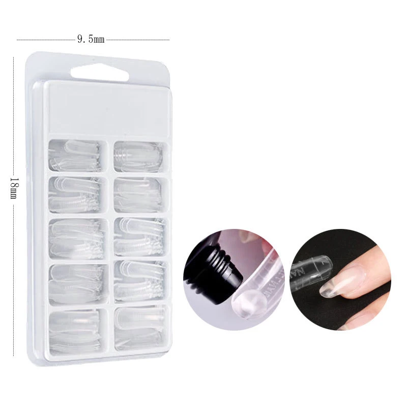 

100 pcs Clear Poly Finger Extension Mold Tip ABS False Nails Quick Building Nail Form Tips