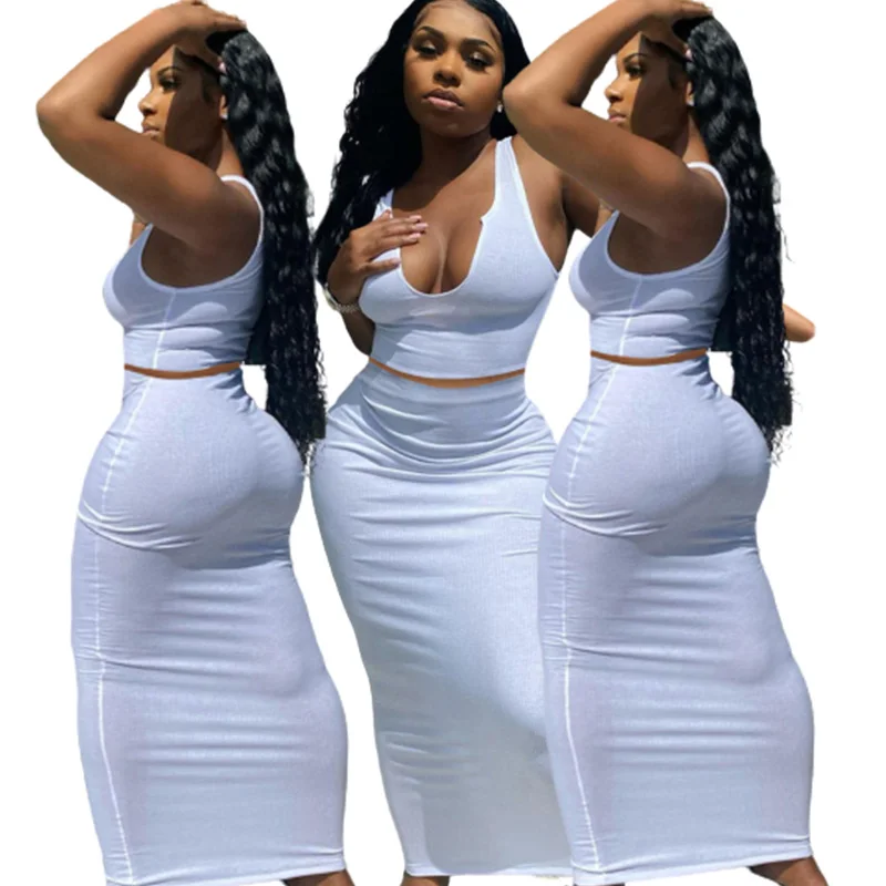 

Best Design Summer Dresses Ladies Women Two-Piece Sexy Tight Long Dresses V-Neck Sleeveless Dresses Women Casual
