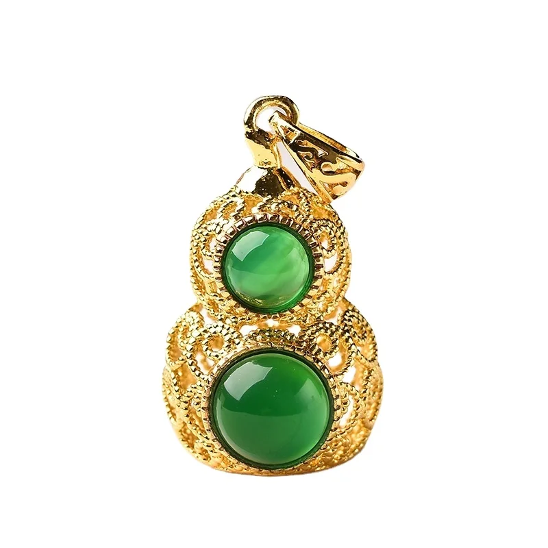 

Certified Ethnic Style Fashion Green Chalcedony Gourd Pendant Female 14K Gold-Plated Inlaid Necklace Temperament Female Jewelry
