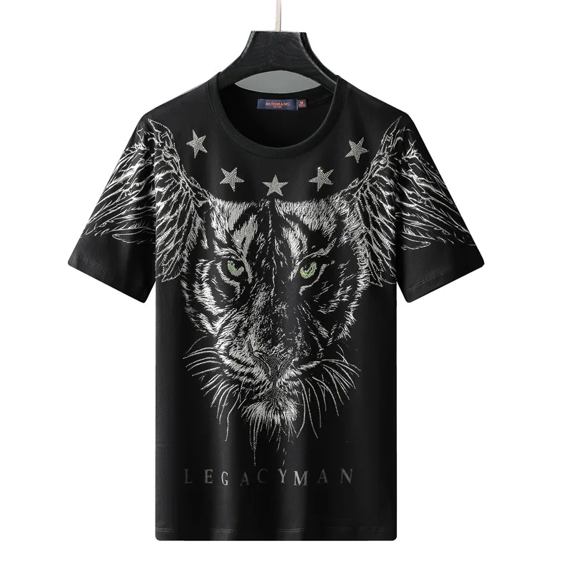 

Tiger Head Hot Drilling Men's T-shirt Spring Short Sleeve Star Men Tshirt Social Club Outfits Camisetas Hombre Tee Shirt Homme