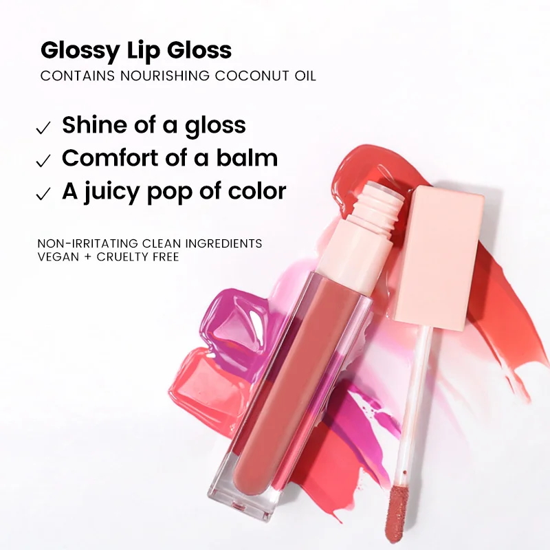 

Vegan free Lipgloss custom your own brand Lip cosmetics 48 color pink round tube Lip gloss