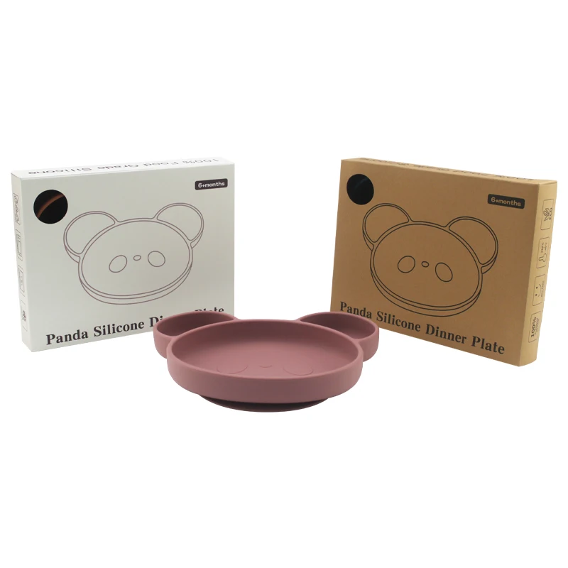 

2022 hot sale Amazon factory OEM/ODM BPA free Cartoon panda animal food grade baby feeding supplies silicone baby plate suction, Customized color