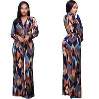 

European fashion v neck print plus size jumpsuit for women