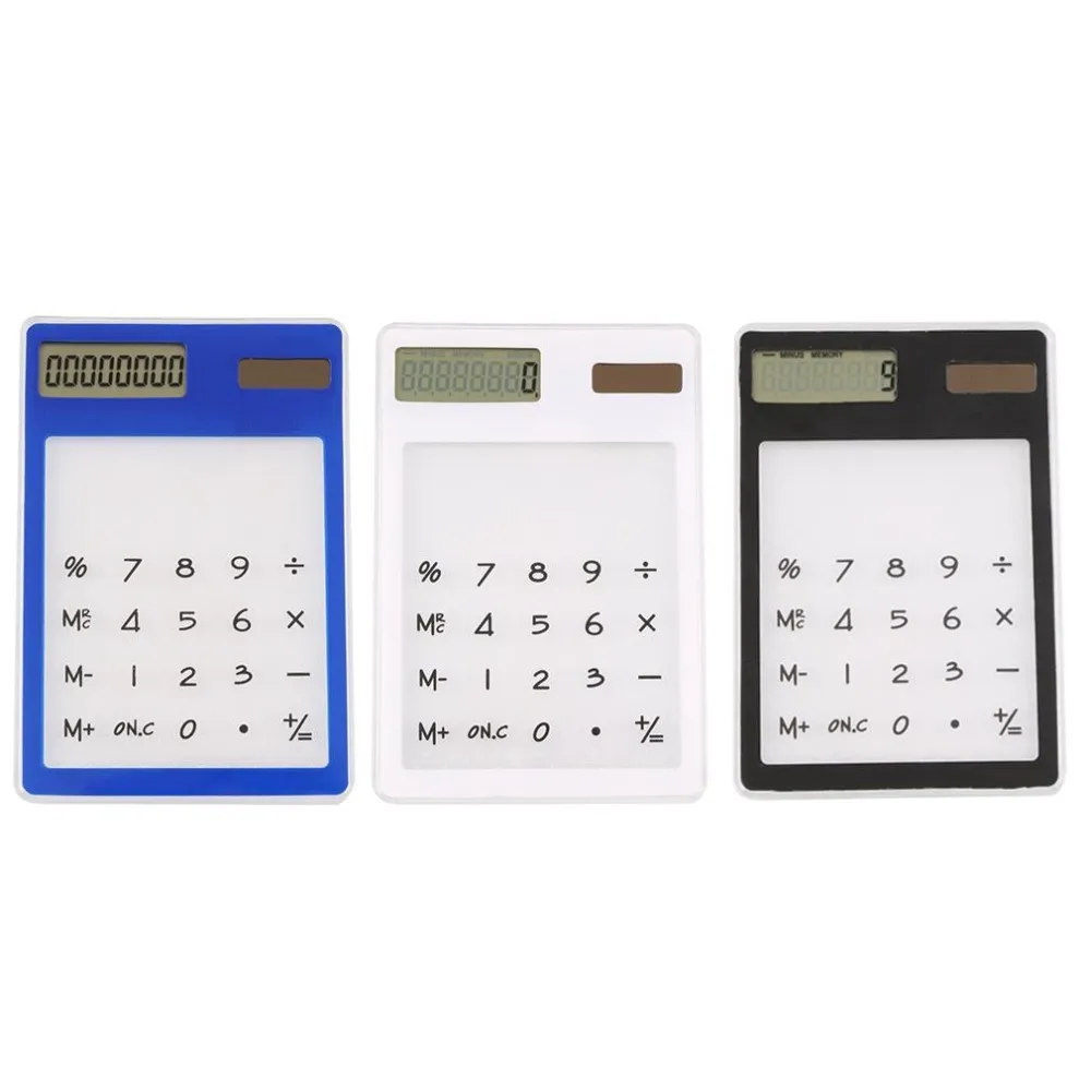 Hot Solar Touch Screens LCD 8 Digit Electronic Transparent Calculator Portable 