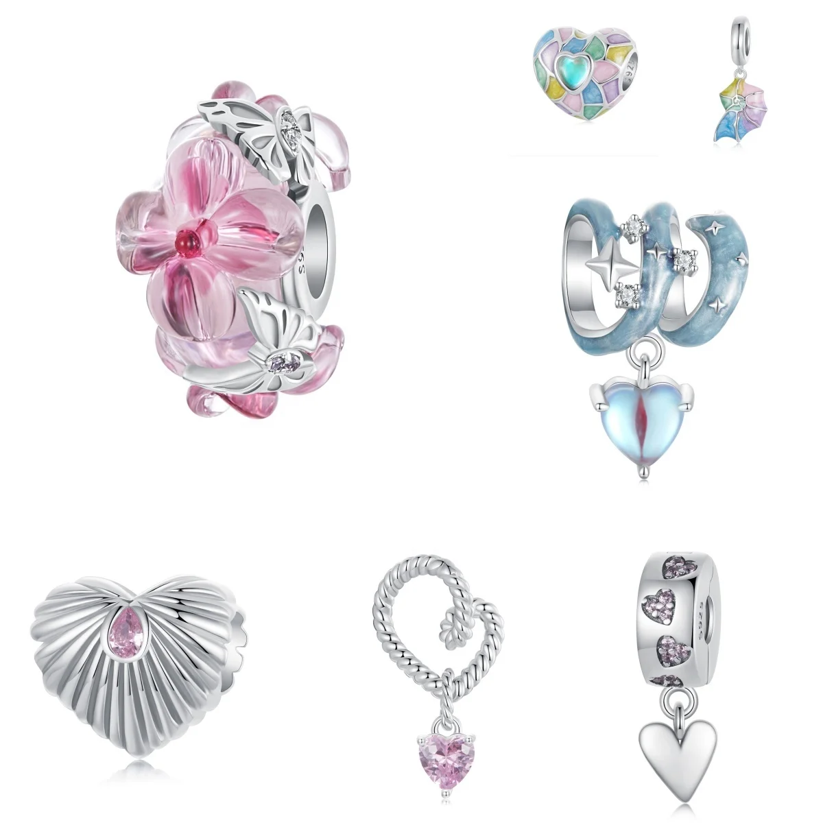 

925 Sterling Silver Fashion Jewelry Charm For Bracelet Fine Jewelry Making Custom Zircon Enamel Cute Butterfly Pendants Charms