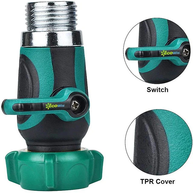 1 Way Metal Garden Hose Connector,Water Splitter Shut Off Valve With