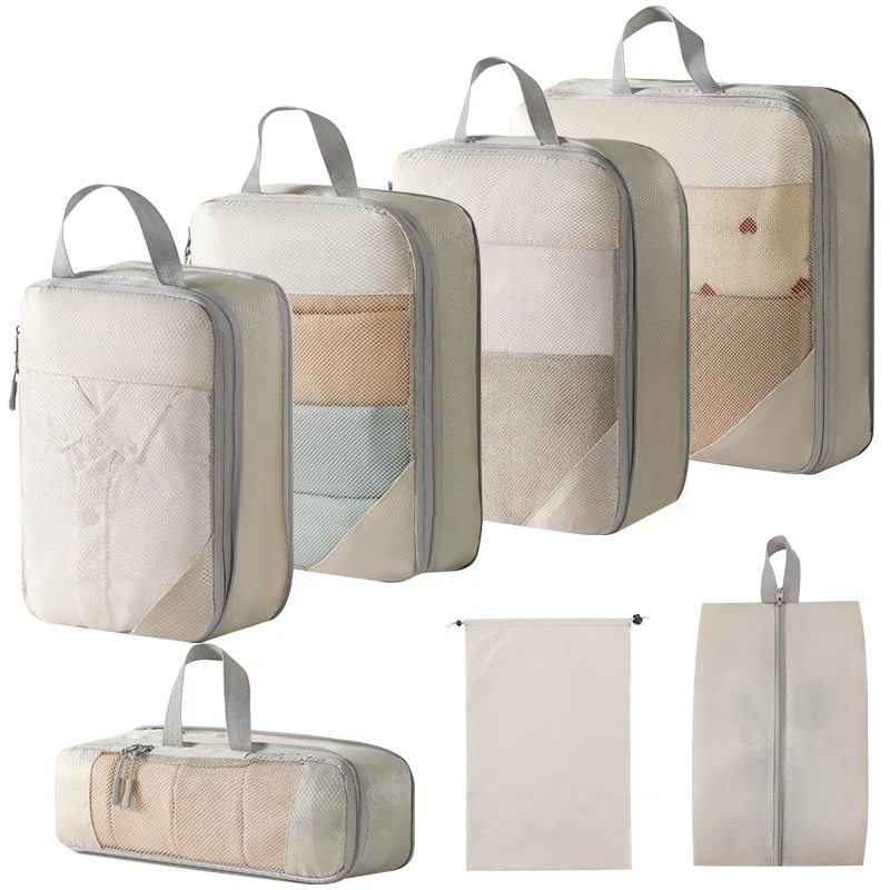 Compression Packing Cubes for Suitcases 7PCS Compression Packing Cube Set Expandable Mesh Travel Bag