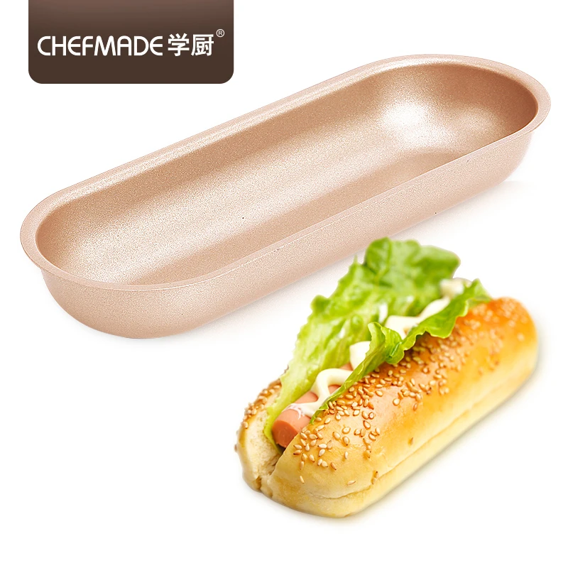 

CHEFMADE New Factory Price 7 Inch Carbon Steel Non Stick Hot Dog Baking Pans, Champagne gold