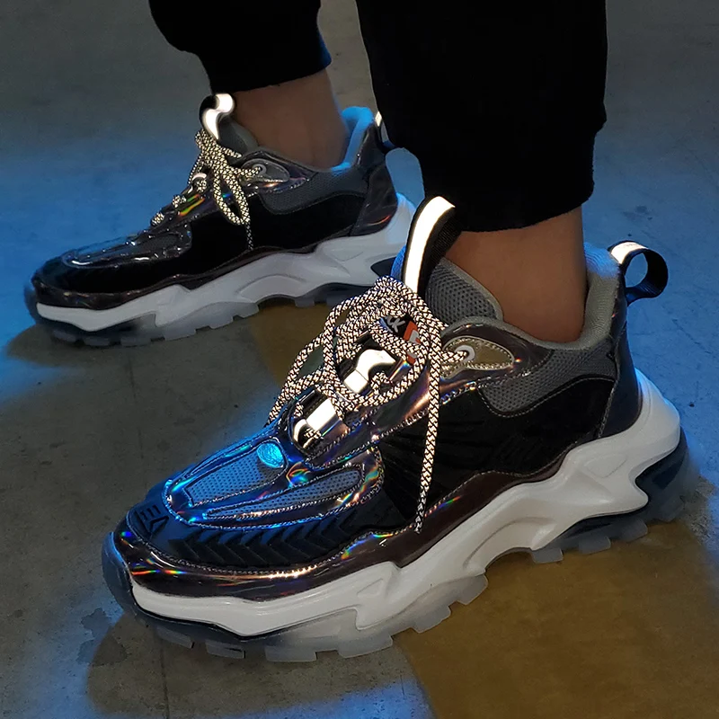 

2020 new men's lace-up sports sneakers men's casual sports shoes reflective shoes outdoor running shoes zapatos deportivos, Champagne,silver