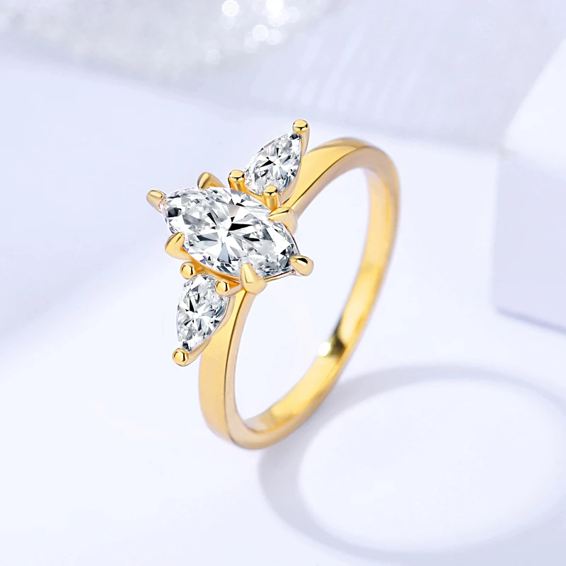 

High Quality Minimalist Women 18K Gold 925 Silver Engagement Band Marquise Cut Diamond 5A Cubic Zirconia Moissanite Rings