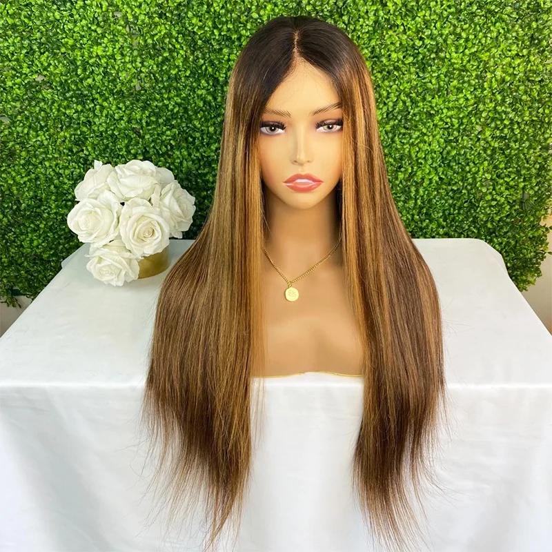 

Transparent Lace Closure Wig 100% Brazilian Human Hair Highlight Wig Ombre Color Lace Frontal Cuticle Aligned Virgin Hair Wig