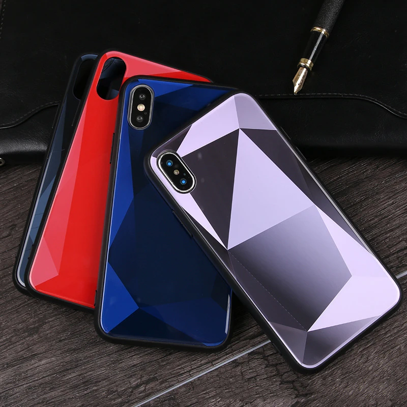 

Fashion 3D Diamond Laser Glossy Mirror Tempered Glass Phone Case for iPhone 7 8 Plus X XR 11Pro Max Mobile Cover, Black
