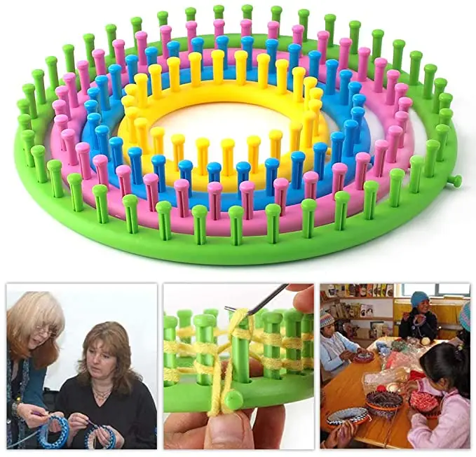 Round Knitting Loom Set With Hook Needle Kit Yarn Cord Knitter 4 Hat