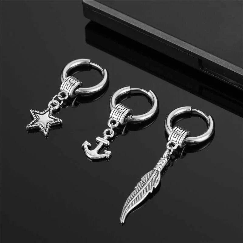 

Stainless steel men cross earrings leaf star drop cuff stud earrings, Picture shows