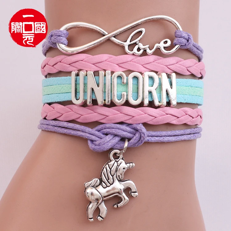 

Hot Sale Unicorn Fashion Colorful Woven Bracelet For Women Leather Bracelet