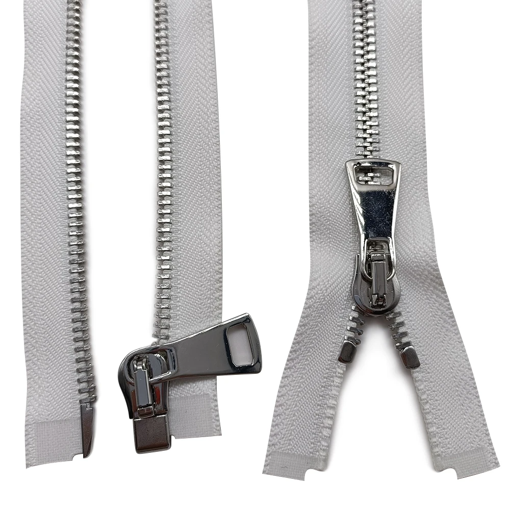 

Factory Wholesale Price 8# Open End Sliver Teeth By The Strip Custom man Jacket Gray Metal Zipper