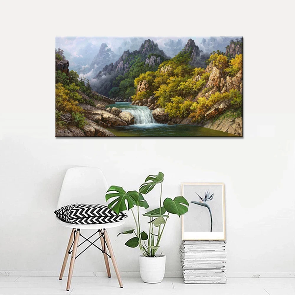 

Waterfall Canvas Wall Art Decor Modern Decorative Painting Artwork for Living Room Home Decor Oil Paintings