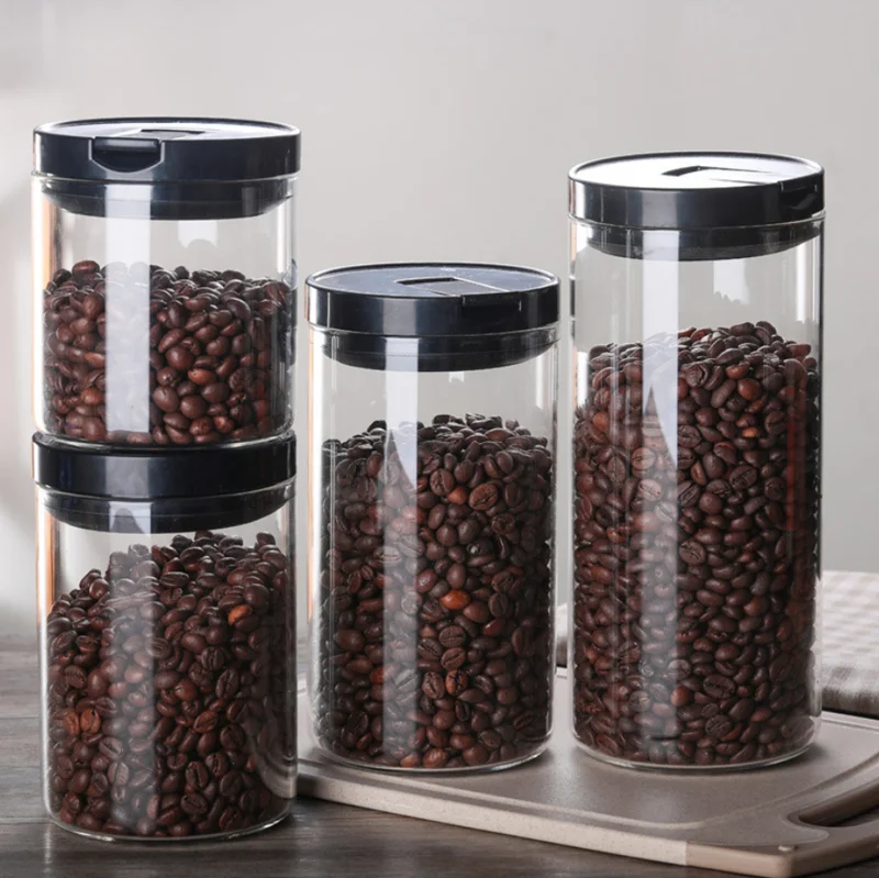 

Ecocoffee Glass Storaged Bottles Food Canister For Kitchen Containers Jar with Lid Box Spice Tea Coffee Bean Vacuum Bowl, Clear