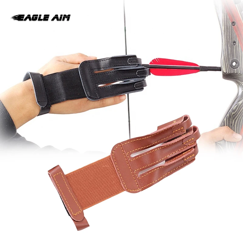 

Recurve Bow Archery Cowhide Leather Arrow Thumb Finger Guard, Black/brown