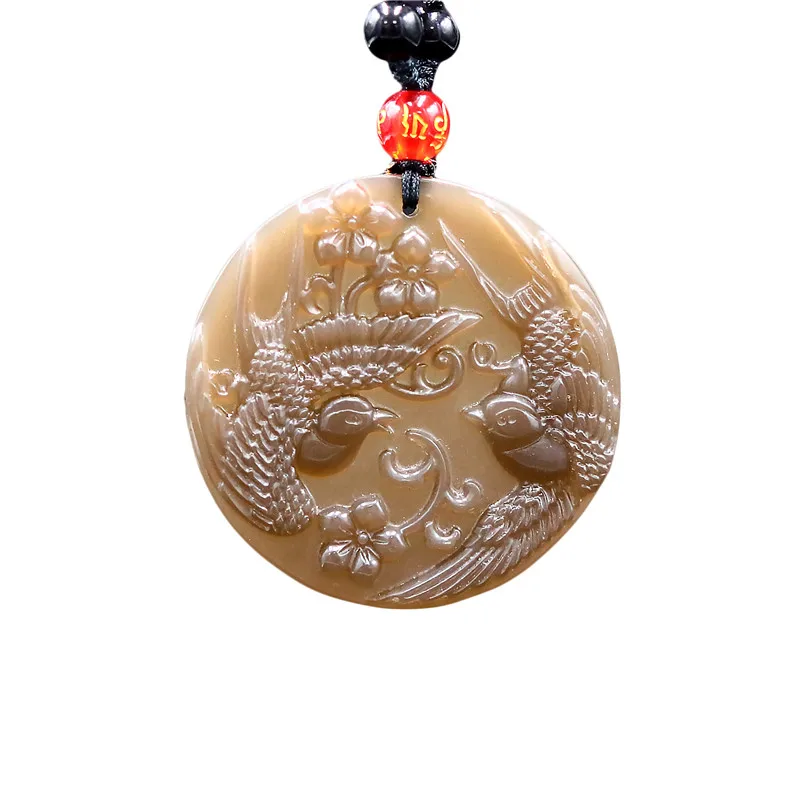 

Brown Jade Bird Pendant Jewelry Jadeite Necklace Carved Natural for Charm Fashion Chinese Flower Women Gifts Amulet