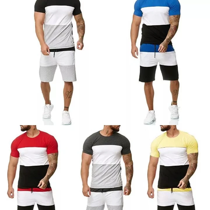 

Summer 2021 fashion 5xl plus size colorblocking outfit 2 pieces men tshirt and beach shorts set casual sports wear, 5 as picture