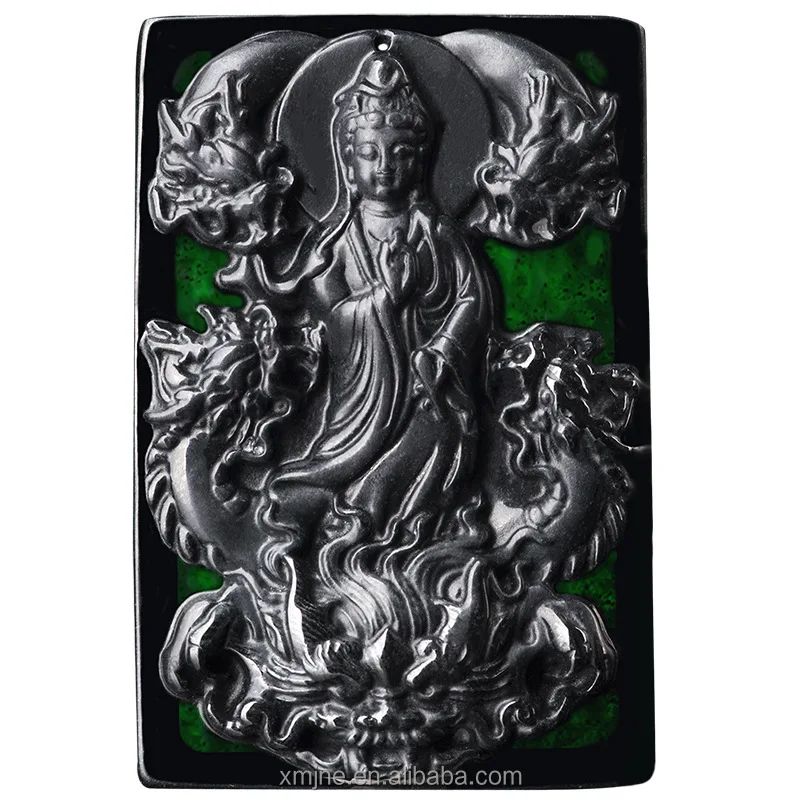 

Certified Grade A Natural Ink Green Jadeite Dragon Head Guanyin Jade Pendant Ice Kind Ink Jade Pendant Jade Pendant Wholesale