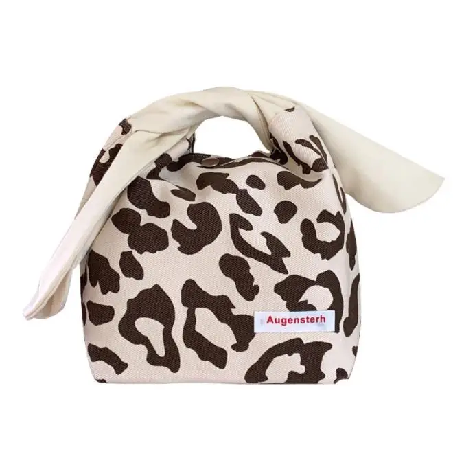 

Japanese Fashion Leopard Print Student Tote Bag Wholesale Monogrammed Cooler Thermal insulated Travel Lunch Bag with big ears