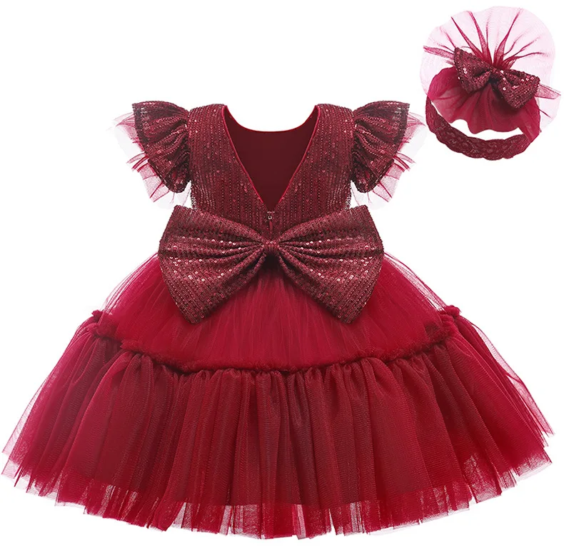 

LZH Toddler Baby Clothing Girl Dresses Kids Sequins Mesh Princess Birthday Party Children Christmas Dress, Red,green,pink,blue,wine red