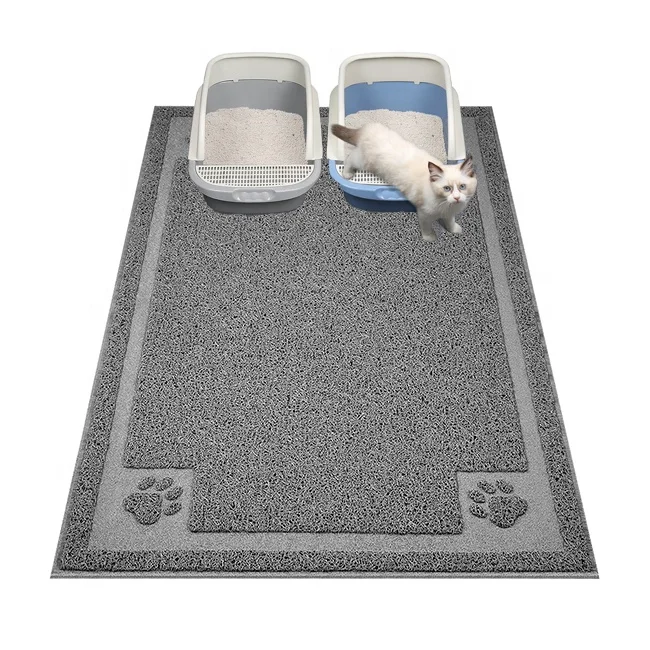 

Gift Patented PVC Pet Mat Soft On Paws Scatter Control Waterproof Cat Litter Trapping Mat For Litter Box, Grey, beige