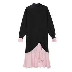 2020 High Quality Winter Fleece Pullover Long Sweatshirts Casual Loose Ruffled Fishtail Maxi Hoodie Dresses For Womens