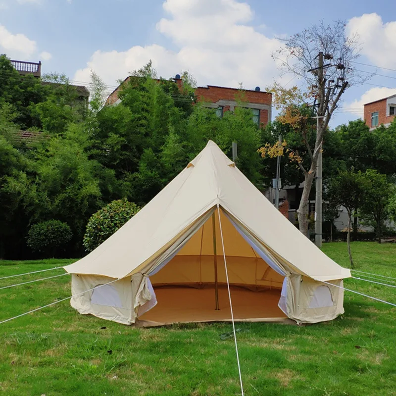 

4M 6M 7M 8M Family 12 Person Luxury Resort Hotel Tipi Emperor Cotton Waterproof Glam Canvas Bell Tent, Beige/white