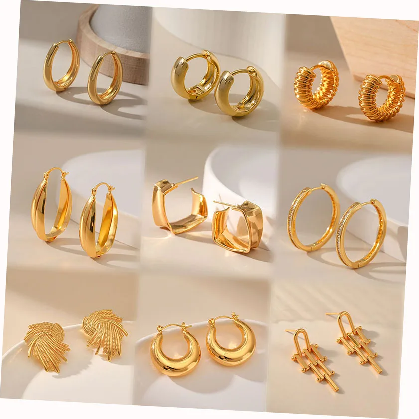 

Fashion Gold-Plated Women's Jewelry Earrings Geometric Spiral Twisted C-Shaped Hoop Earrings Jewelry Accessories