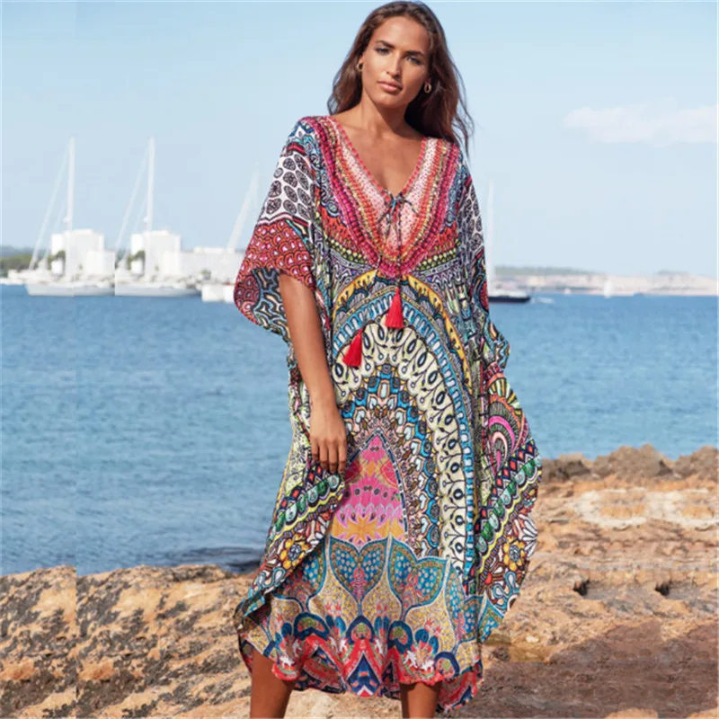 D3526 Hot Popular Colorful Kaftan Beachwear Women Dress Cover Up Beach ...