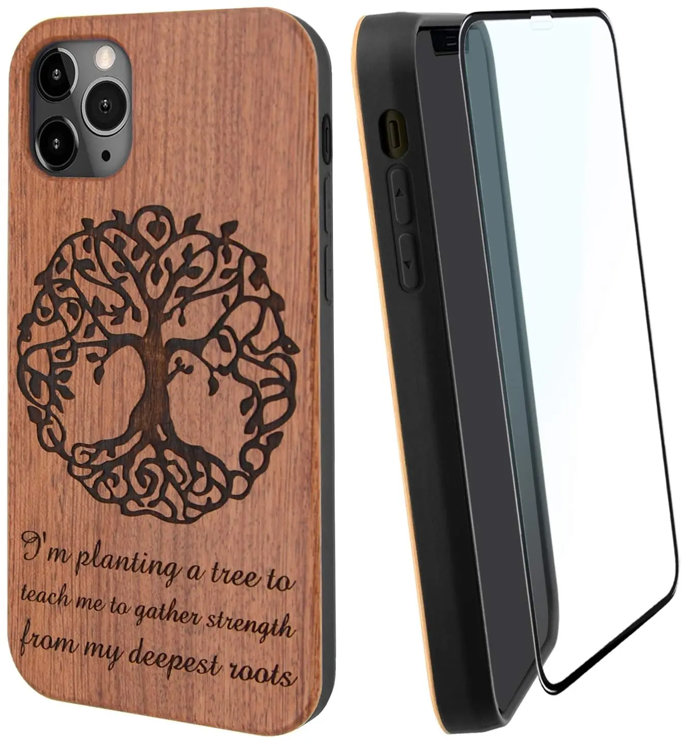 

Wooden Laser Carving Protective Case Real Genuine Wood Back Cover Wooden Case Engraving Phone Case For Iphone XR 12 Pro MAX