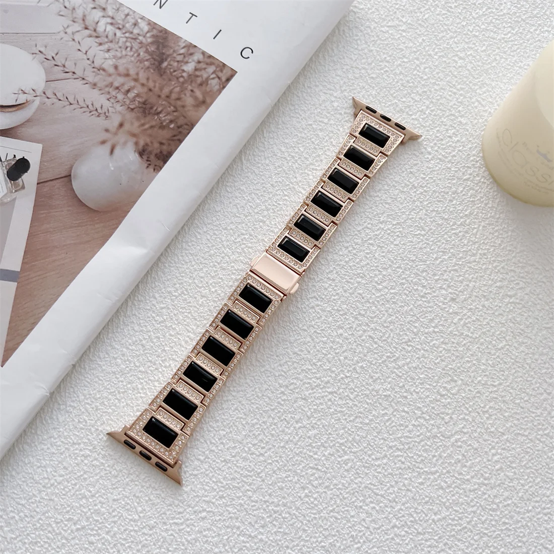 

Luxury Stainless Steel Opal Diamond Watch Band for Apple Watch 7 6 5 4 SE 3 Metal Wrist Strap for iWatch 38 40 42 44 41 45mm