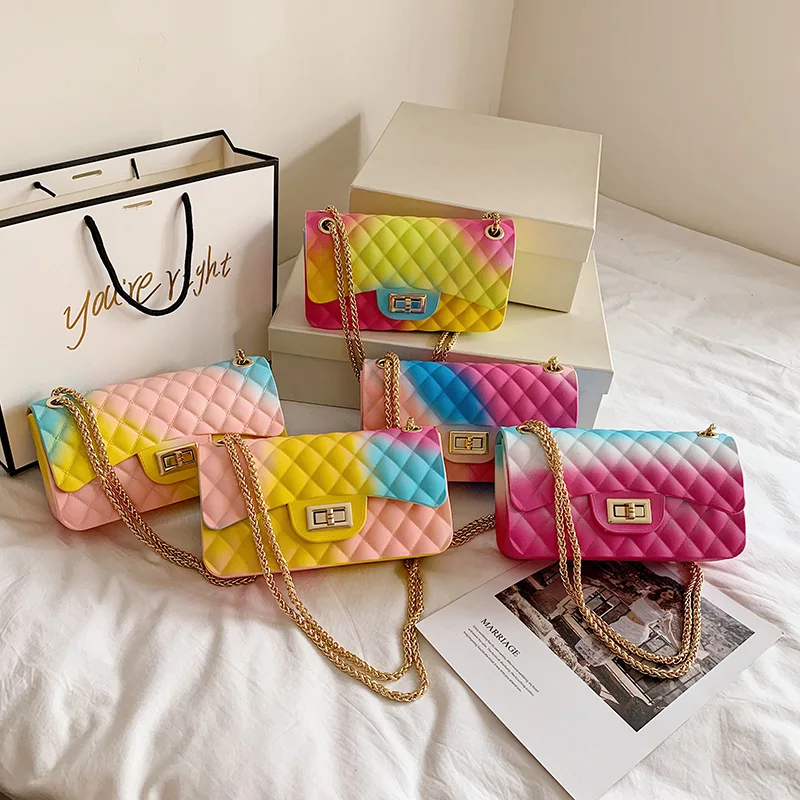 

2021 Latest Hot Sell Women Luxury Purses Chain Jelly Handbags Colorful Hand Bag For Ladies