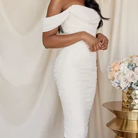 

female sexy low cut off the shoulder white tight waist long bandage dress