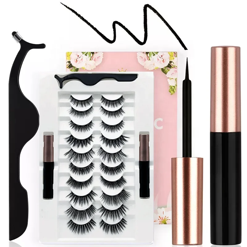 

Private Label Magnetic Eye Lashes 10 Magnet Synthetic Magnetic Eyelashes With Eyeliner kit, Natural color