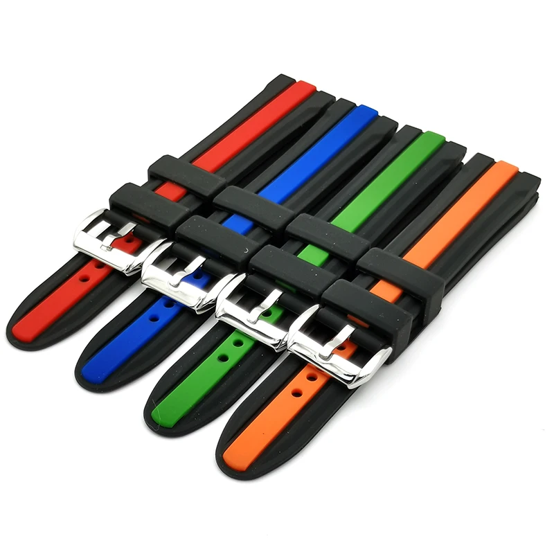 

sport 22 24 20mm double color rubber silicone watch band, Red green blue orange