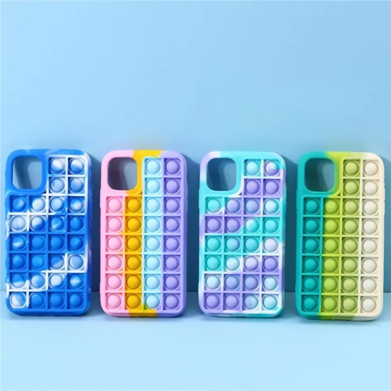 

Relive Stress Fidget Toys Push It Bubble Silicone Phone Case For phone 7 8 Plus X Xr Xs 11 12 Pro Max Soft Cover Fidget Case, Multi