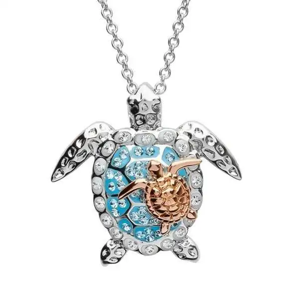 

Hot sale fashion gift for kids beach two-color turtle cartoon animal necklace pendant