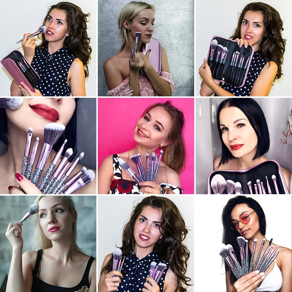 

Hand made makeup full brush set custom your own logo Vegan soft synthetic hair makeup brush packaging pu bag, Black,white,pink