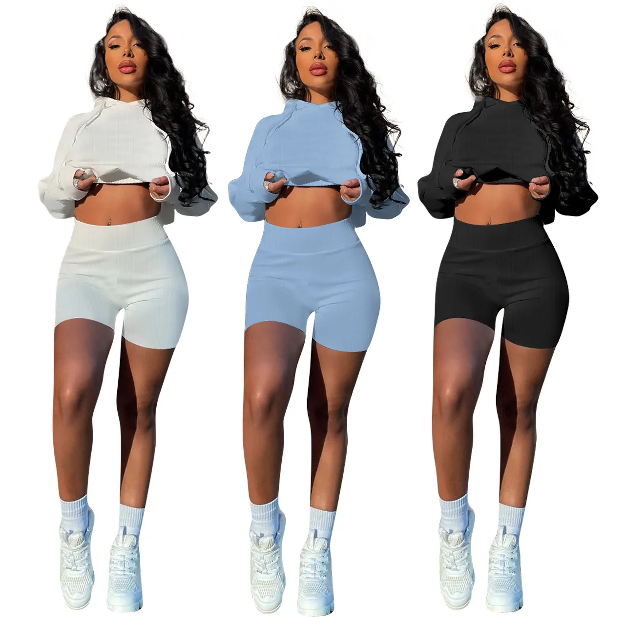 

Fall Spring Clothes Women 2 Piece Workout Sport Outfits Ladies Sweat Suits 2021 Biker Shorts Pink Tracksuit Pant Set for Woman, White,black,sky blue