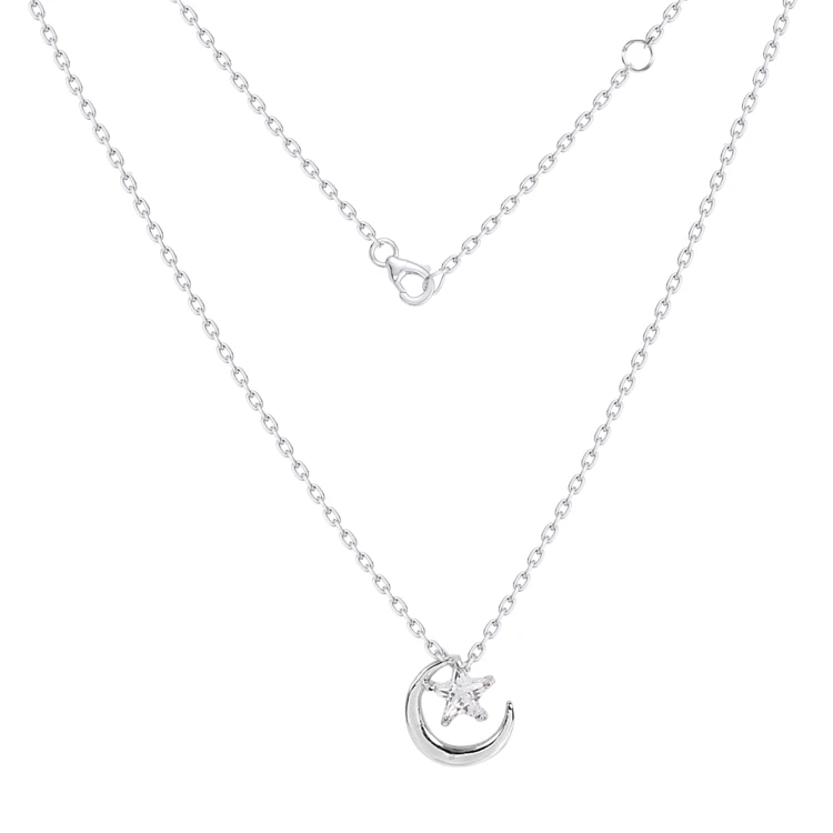 

Wholesale jewelry simple star and moon sterling silver pendant necklace