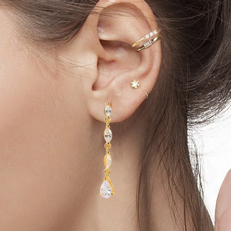

Colorful Drop Zircon Earrings For Women Pendientes Plata 925 Ear Piercing Clip Earring Jewelry Party Wedding Fine Jewelry Gift, Gold and silver