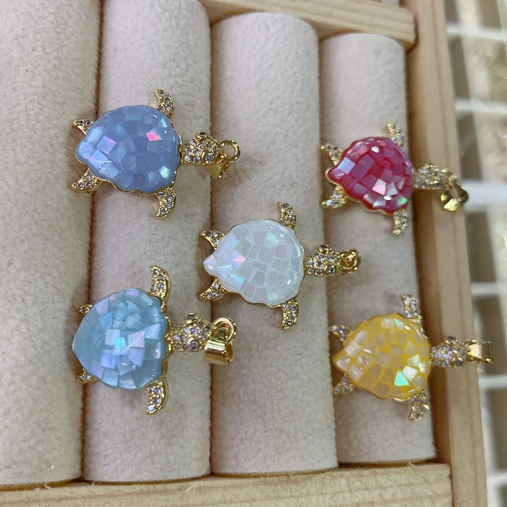 

Wholesale custom sea shell zircon turtle pendants charms for DIY jewelry making necklace bracelet accessories