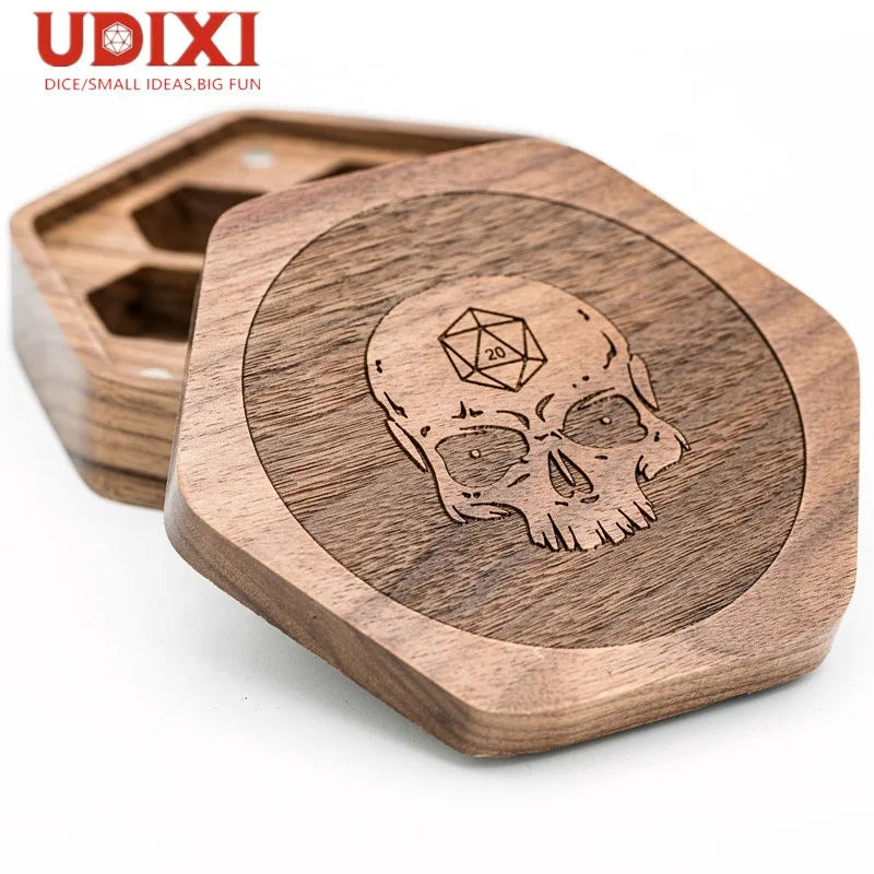 

Udixi Hot sale Hexagon Wooden Dice Box for DND RPG Dungeons and Dragons 7pcs Dice Case, Wood color